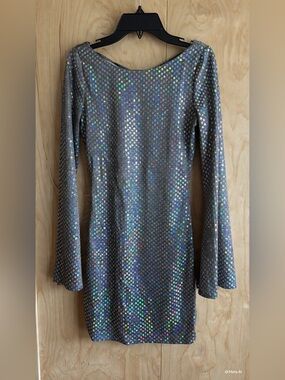 Thirty Thirty Holographic Silver Sequin Long-Sleeve Women's Top
